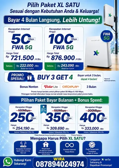 Promo paket bulanan XL Satu dengan bonus booster kecepatan